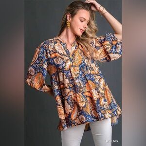 Umgee Mix Paisley Boho Tunic Blouse